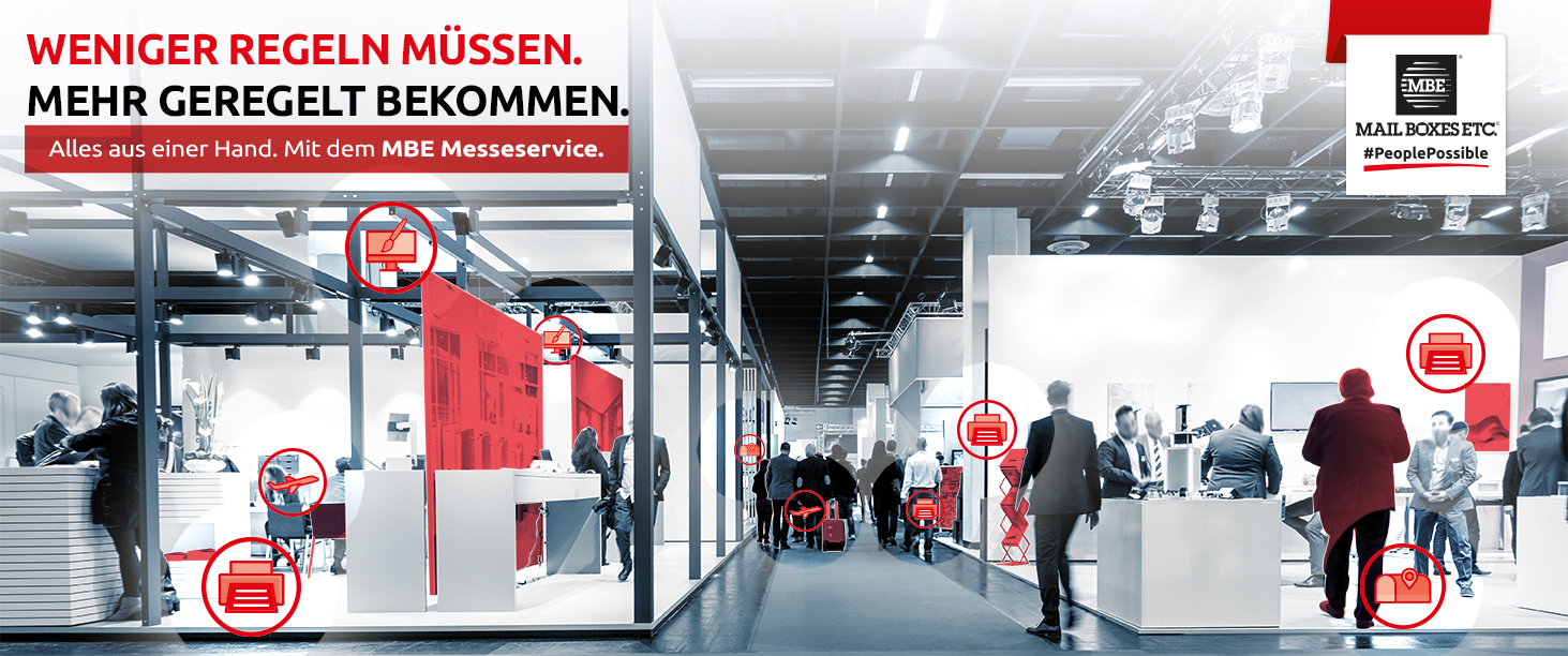 Messeservice mit Messe-Displays und Roll-Ups, Produktion von Messematerialien, Verpackungs- und Versandservice von Messe Equipment